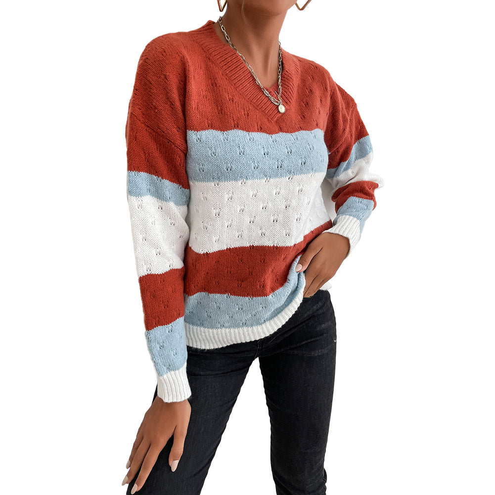 YESFASHION Casual Top Colorblock Long Sleeve Loose Sweaters