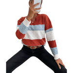 YESFASHION Casual Top Colorblock Long Sleeve Loose Sweaters