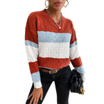 YESFASHION Casual Top Colorblock Long Sleeve Loose Sweaters