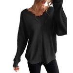 YESFASHION Women Panel Lace Pullover Solid Knit Sweaters