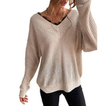 YESFASHION Women Panel Lace Pullover Solid Knit Sweaters