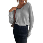 YESFASHION Women Panel Lace Pullover Solid Knit Sweaters