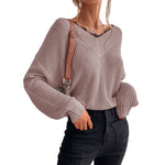 YESFASHION Women Panel Lace Pullover Solid Knit Sweaters