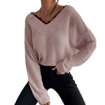 YESFASHION Women Panel Lace Pullover Solid Knit Sweaters