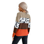 YESFASHION Casual Tops Leopard Print Colorblock Sweaters