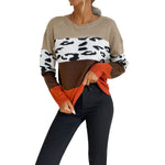 YESFASHION Casual Tops Leopard Print Colorblock Sweaters