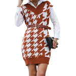 YESFASHION Houndstooth Autumn And Winter Sweater Dress