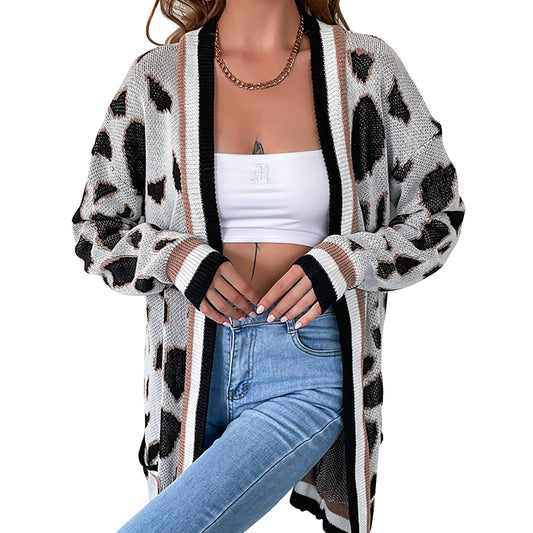 YESFASHION Fall/winter Long Sleeve Leopard Print Sweaters Cardigan