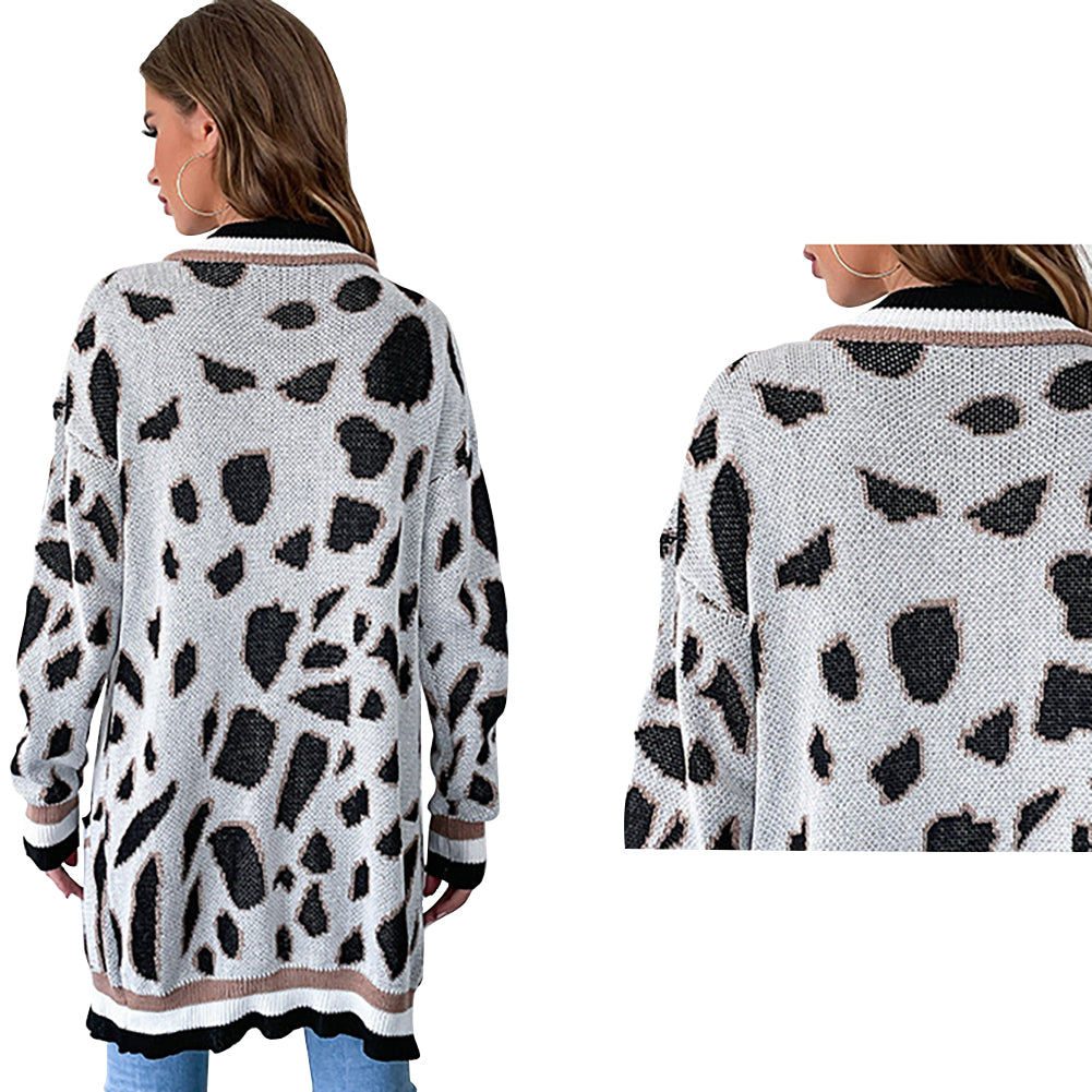 YESFASHION Fall/winter Long Sleeve Leopard Print Sweaters Cardigan