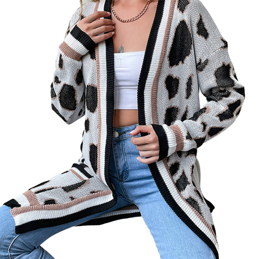 YESFASHION Fall/winter Long Sleeve Leopard Print Sweaters Cardigan