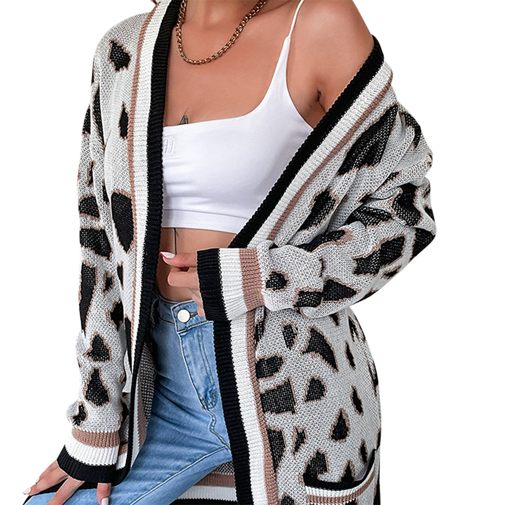 YESFASHION Fall/winter Long Sleeve Leopard Print Sweaters Cardigan