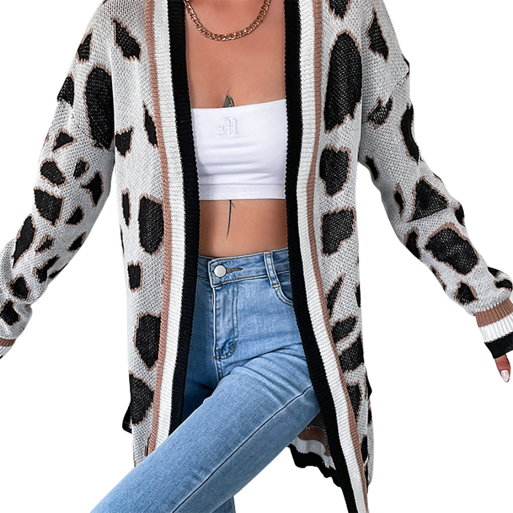 YESFASHION Fall/winter Long Sleeve Leopard Print Sweaters Cardigan