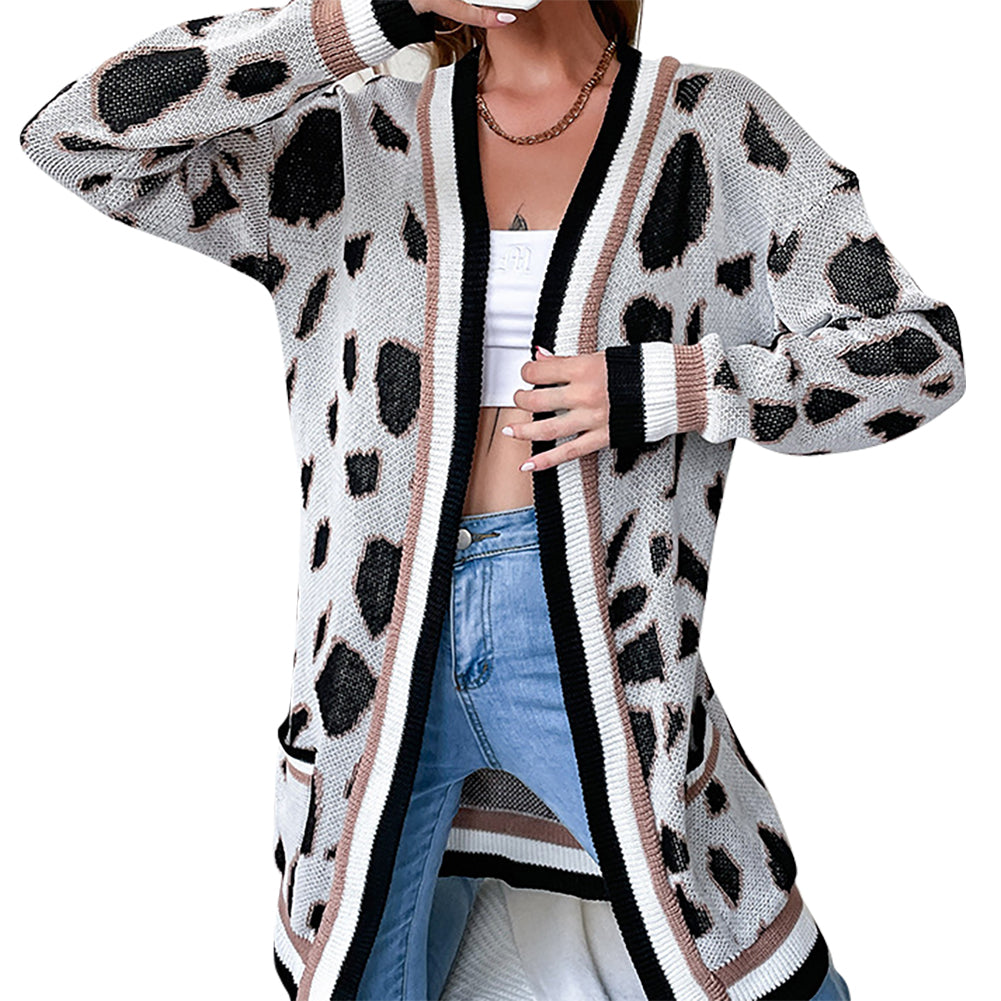 YESFASHION Fall/winter Long Sleeve Leopard Print Sweaters Cardigan