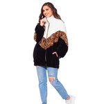YESFASHION Leopard Print Zipper Long Sleeve Plush Jacket Women