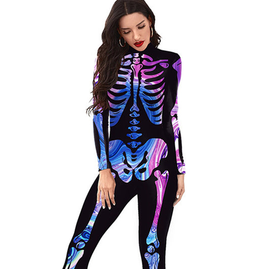 YESFASHION Halloween Colorful Human Skeleton Cosplay Male Costume