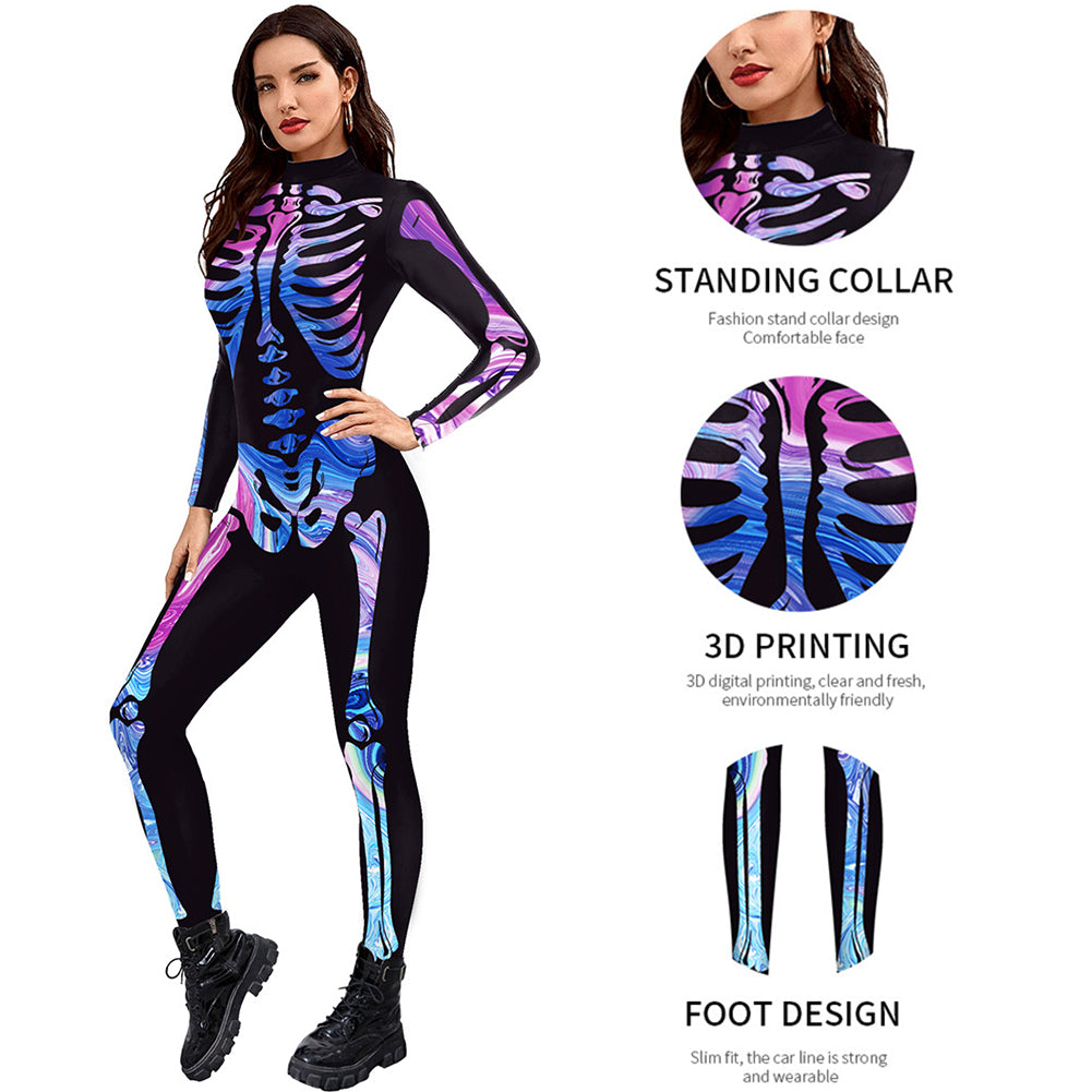 YESFASHION Halloween Colorful Human Skeleton Cosplay Male Costume