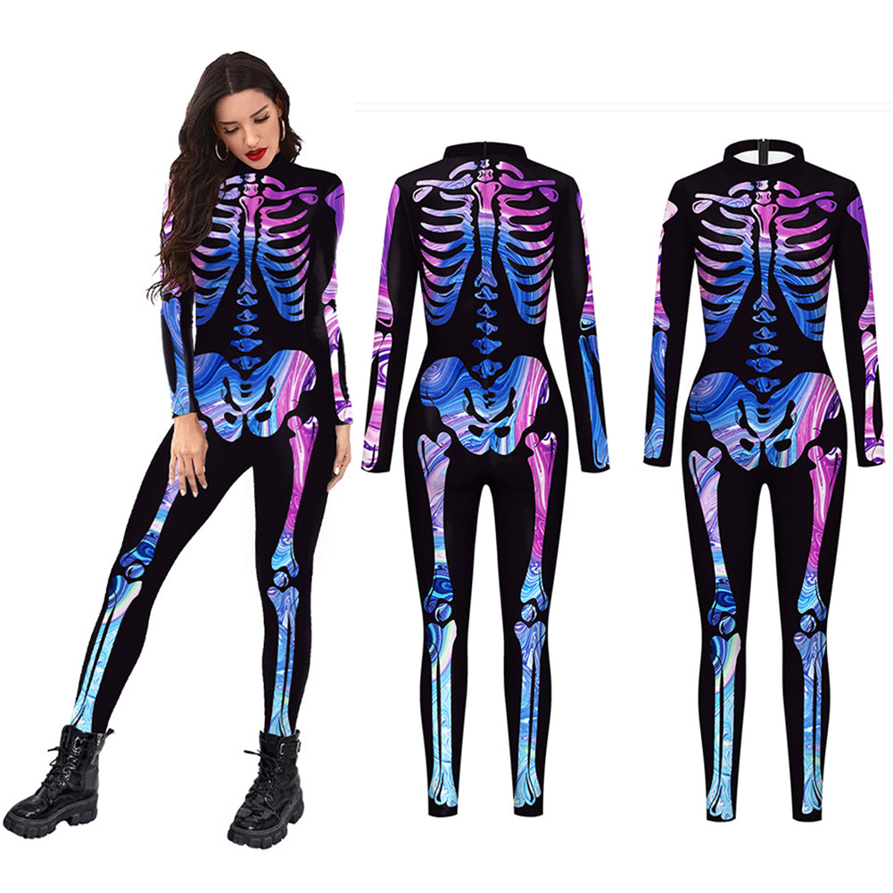 YESFASHION Halloween Colorful Human Skeleton Cosplay Male Costume