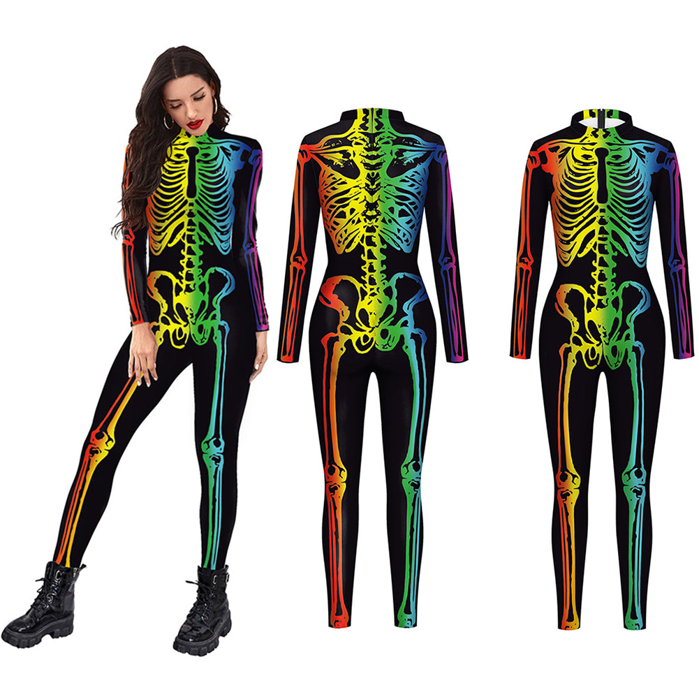YESFASHION Halloween Colorful Human Skeleton Cosplay Male Costume