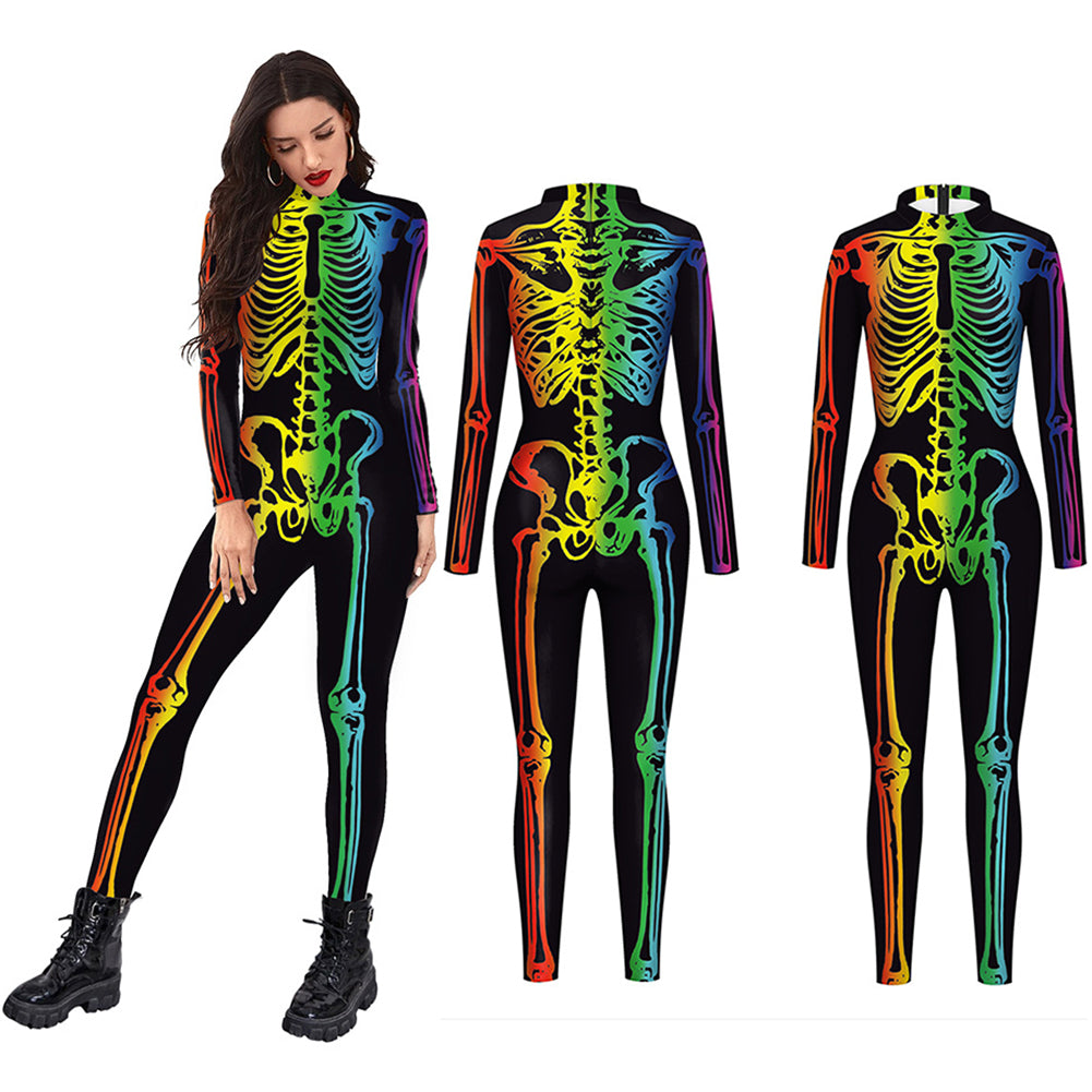 YESFASHION Halloween Colorful Human Skeleton Cosplay Male Costume