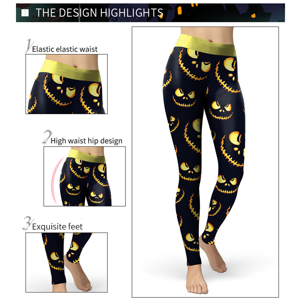 YESFASHION Halloween Jack-o-lantern Digital Print Yoga Pants