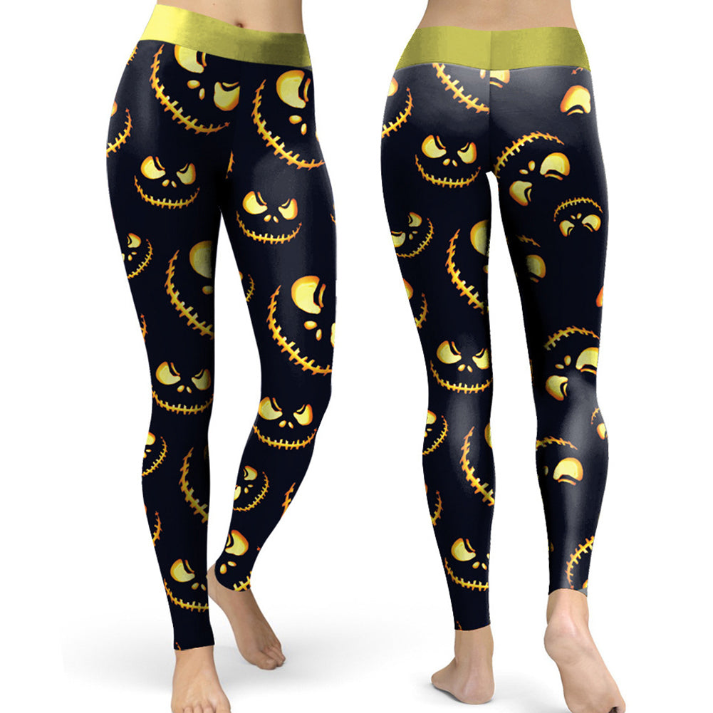 YESFASHION Halloween Jack-o-lantern Digital Print Yoga Pants