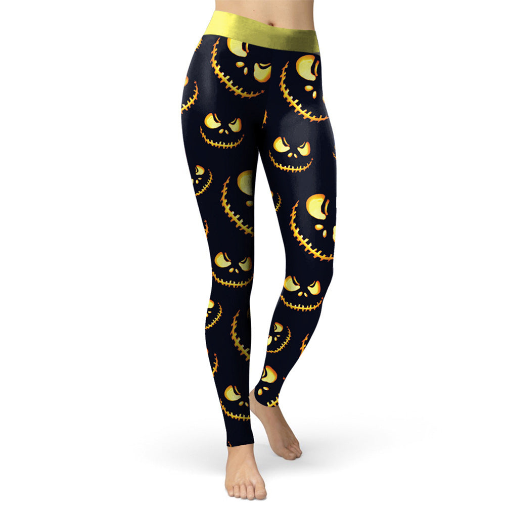 YESFASHION Halloween Jack-o-lantern Digital Print Yoga Pants