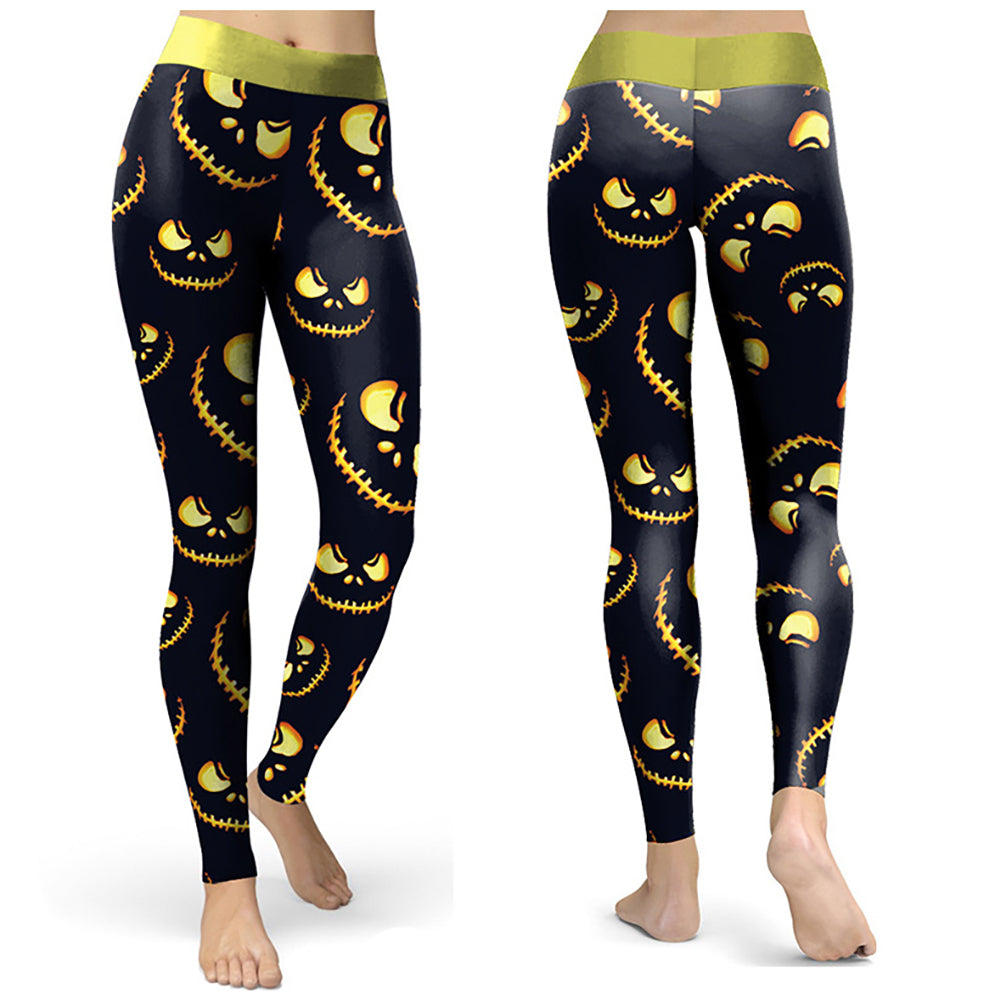 YESFASHION Halloween Jack-o-lantern Digital Print Yoga Pants