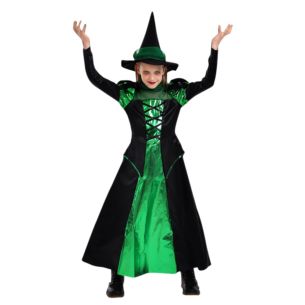 YESFASHION Girls Green Black Witch Dress