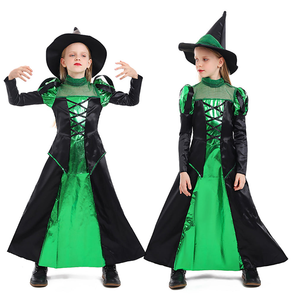 YESFASHION Girls Green Black Witch Dress
