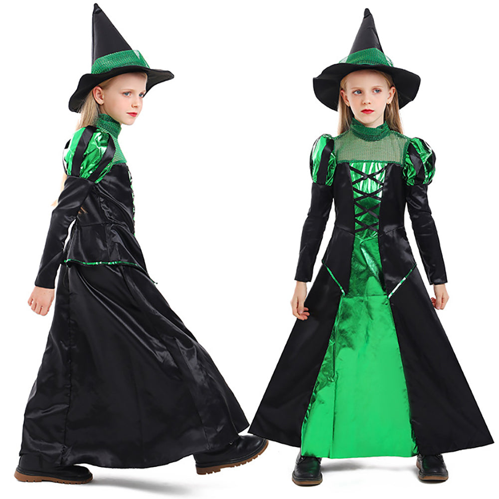 YESFASHION Girls Green Black Witch Dress