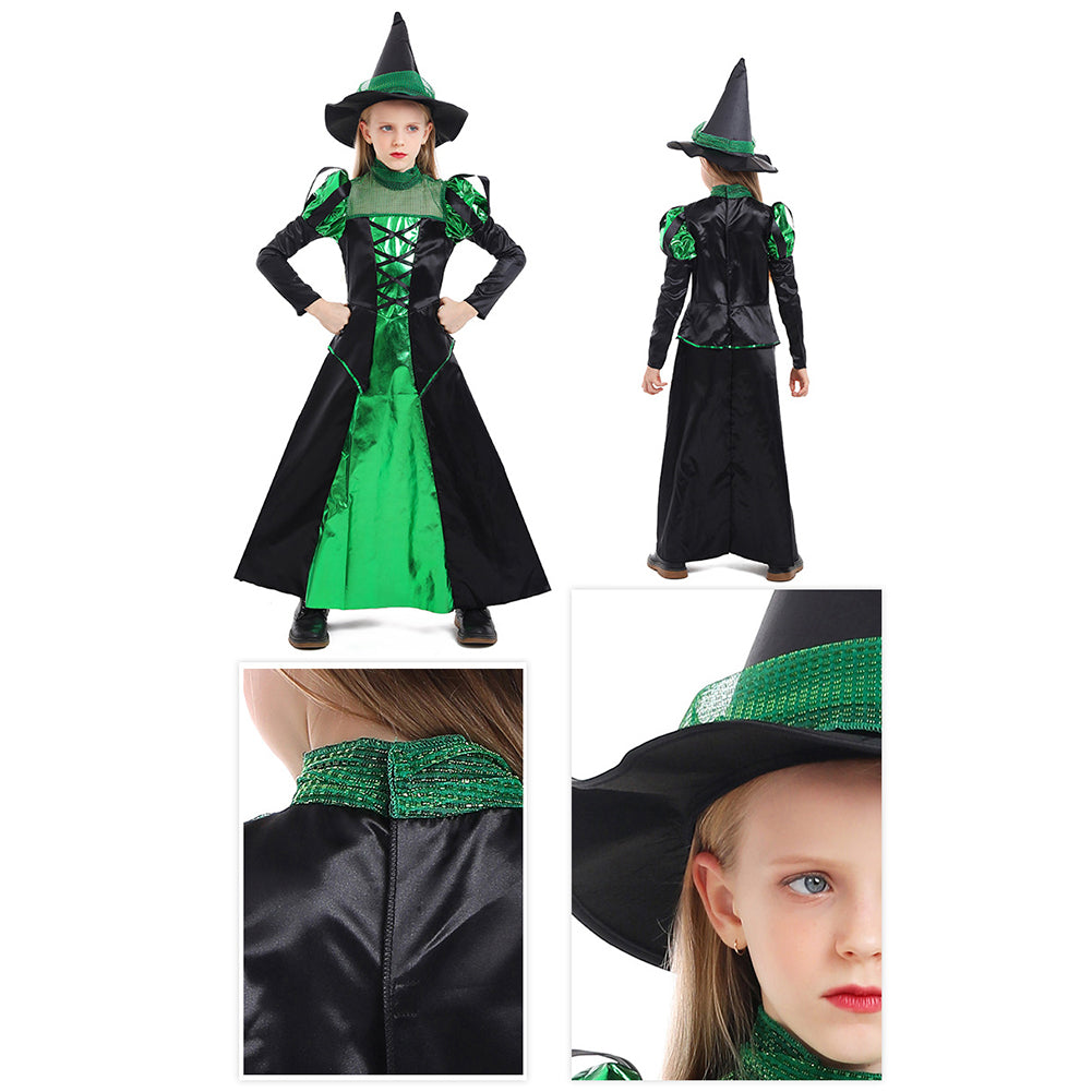 YESFASHION Girls Green Black Witch Dress