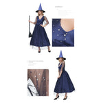 YESFASHION V-neck Mesh Blue Star And Moon Witch Puffy Witch Dress