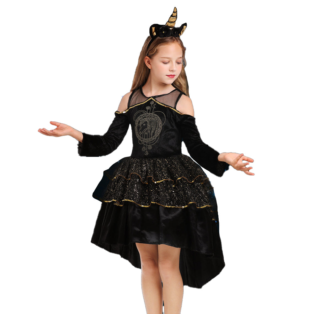 YESFASHION Puffy Tuxedo Skirt Gothic Pony Print Girls Performance Costume