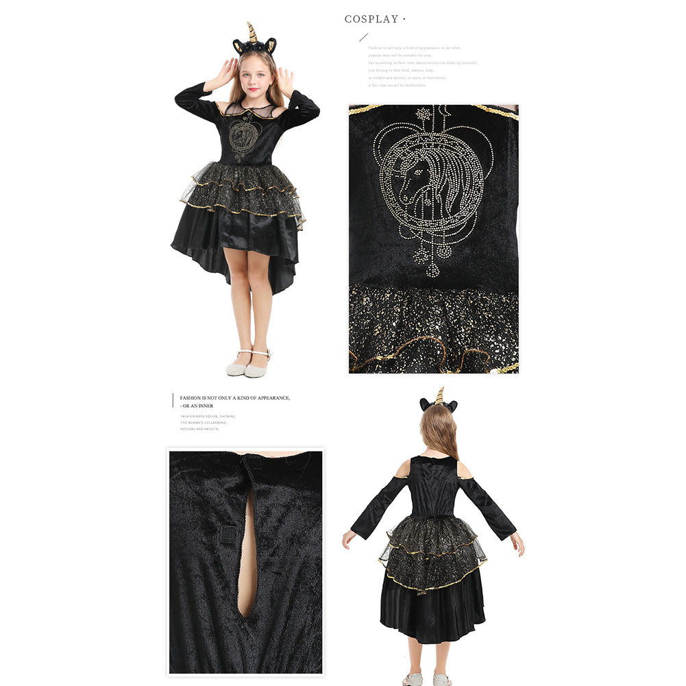 YESFASHION Puffy Tuxedo Skirt Gothic Pony Print Girls Performance Costume