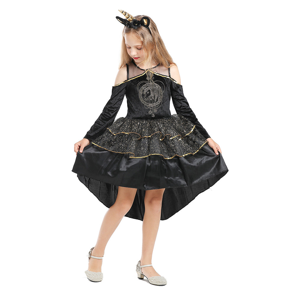 YESFASHION Puffy Tuxedo Skirt Gothic Pony Print Girls Performance Costume