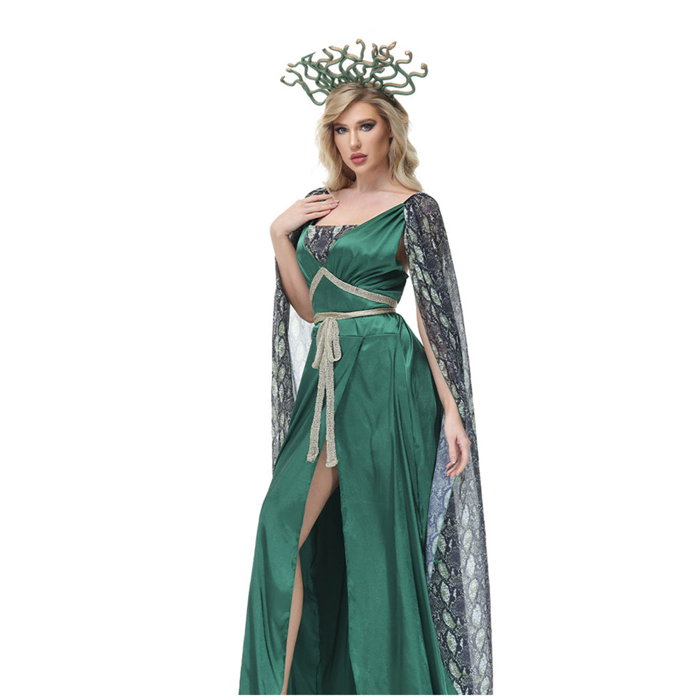 YESFASHION Snake Print Slit Maxi Dress Mythical Siren Medusa Dress