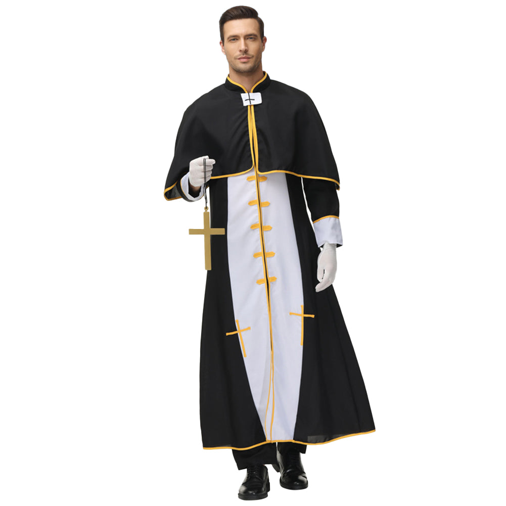 YESFASHION Cosplay Priest Roman Priest Black Robe Party Clothes