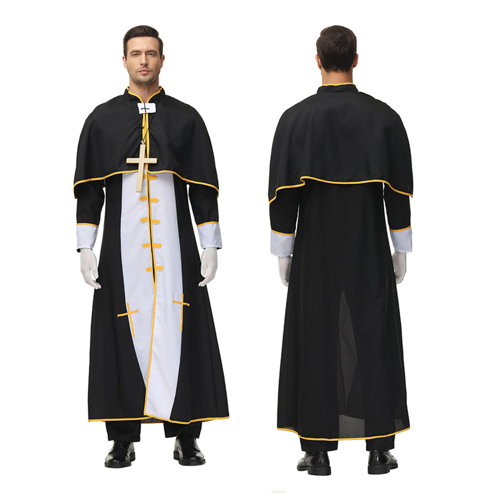 YESFASHION Cosplay Priest Roman Priest Black Robe Party Clothes