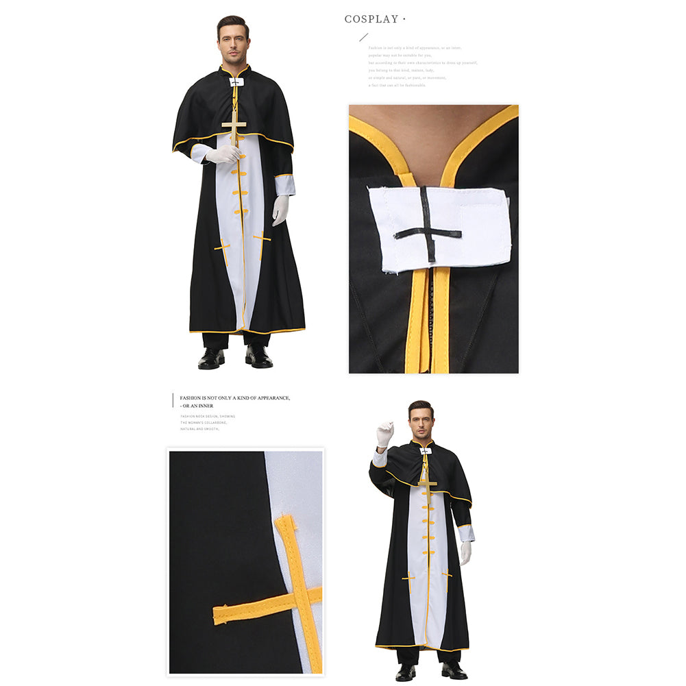 YESFASHION Cosplay Priest Roman Priest Black Robe Party Clothes