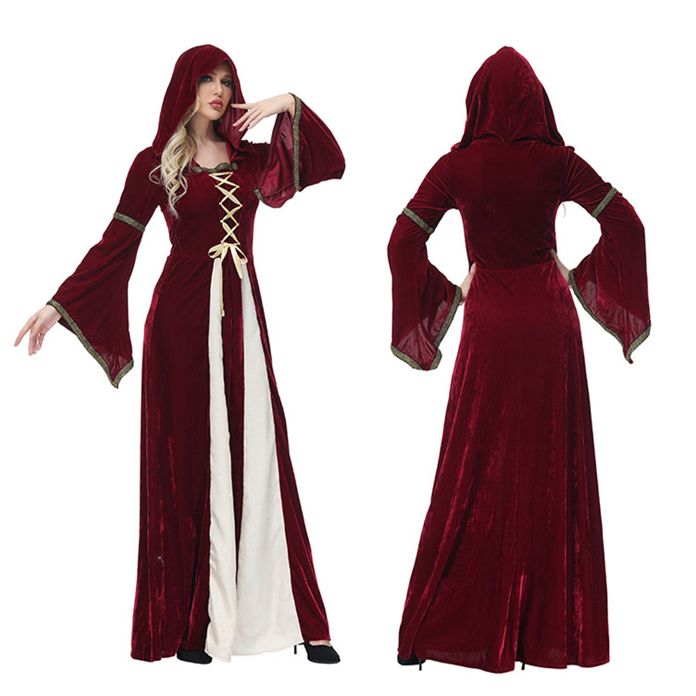 YESFASHION Court Hooded Maxi Dress Stage Costume