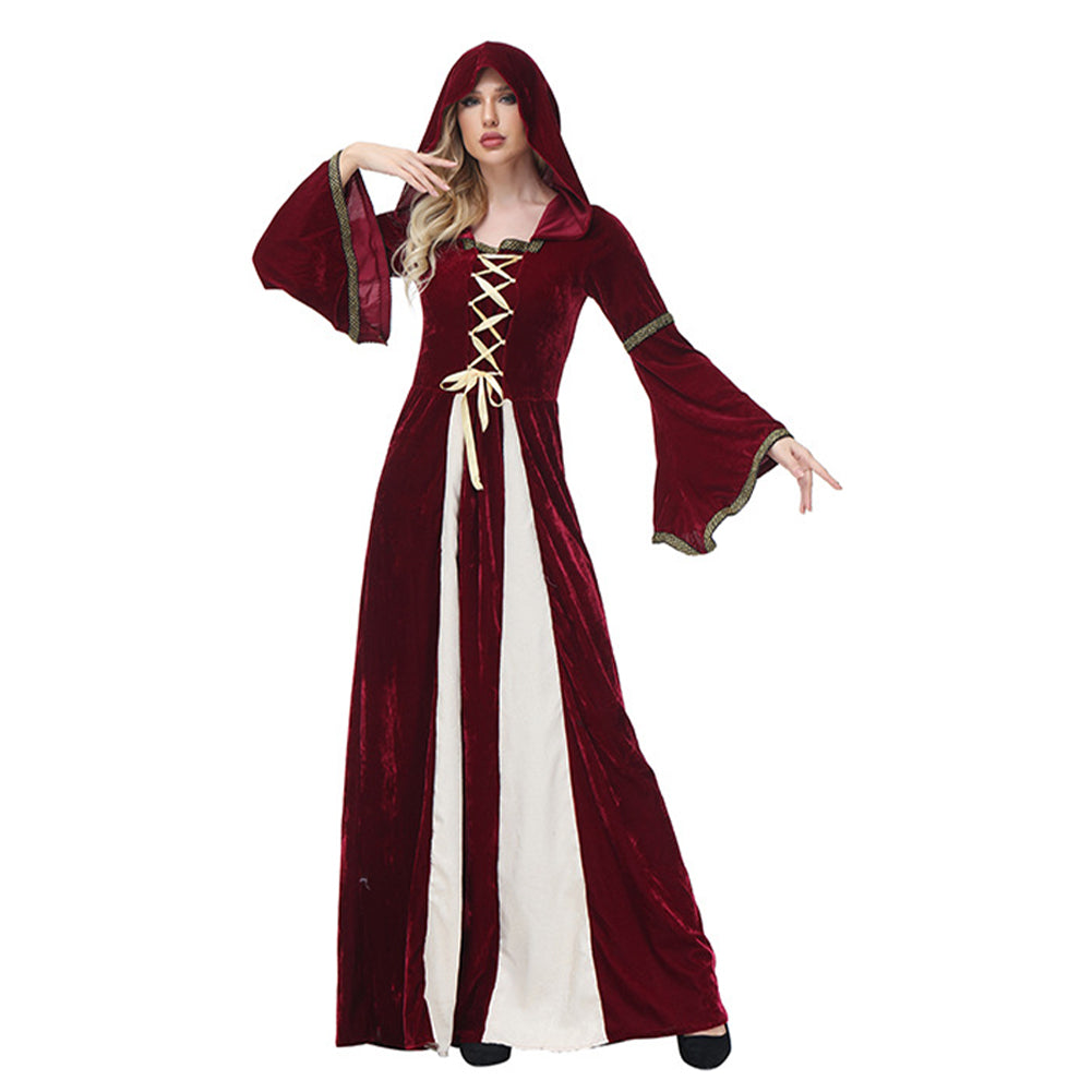 YESFASHION Court Hooded Maxi Dress Stage Costume
