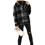 YESFASHION Collar Plaid Regular Coats Plush Zip Double Jacket Coats