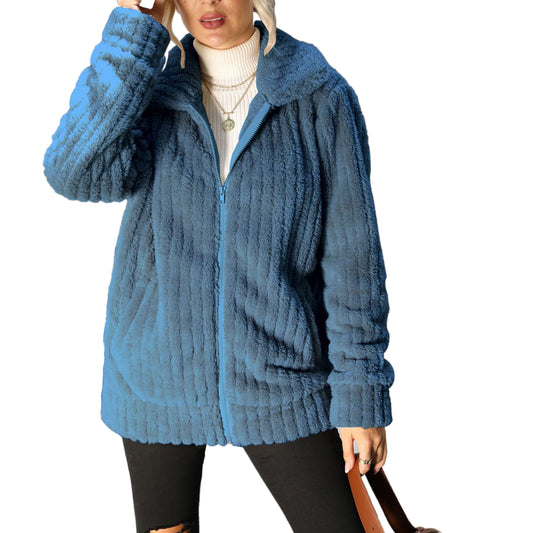 YESFASHION One 100% Polyester Reversible Fleece Jacket Coats