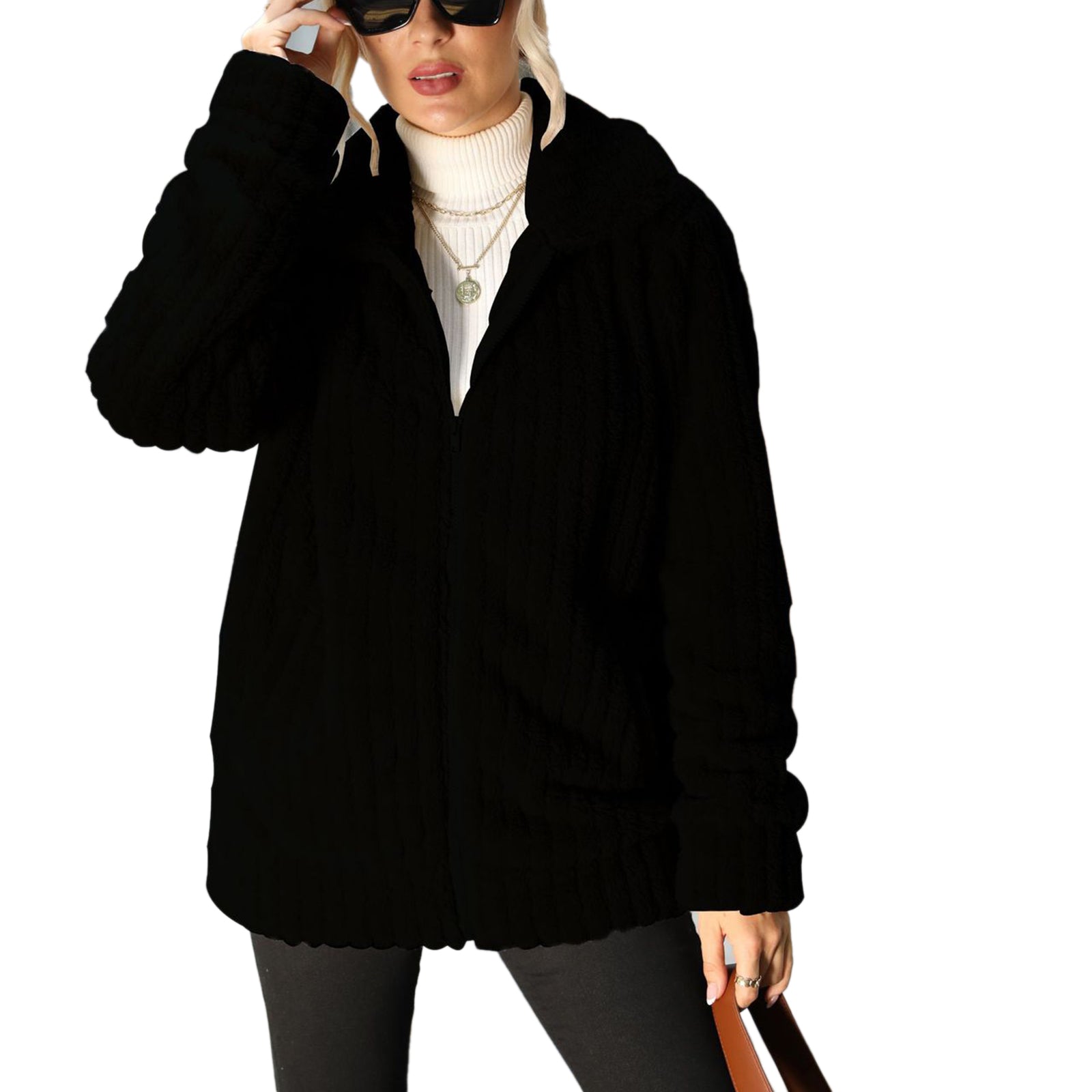 YESFASHION One 100% Polyester Reversible Fleece Jacket Coats