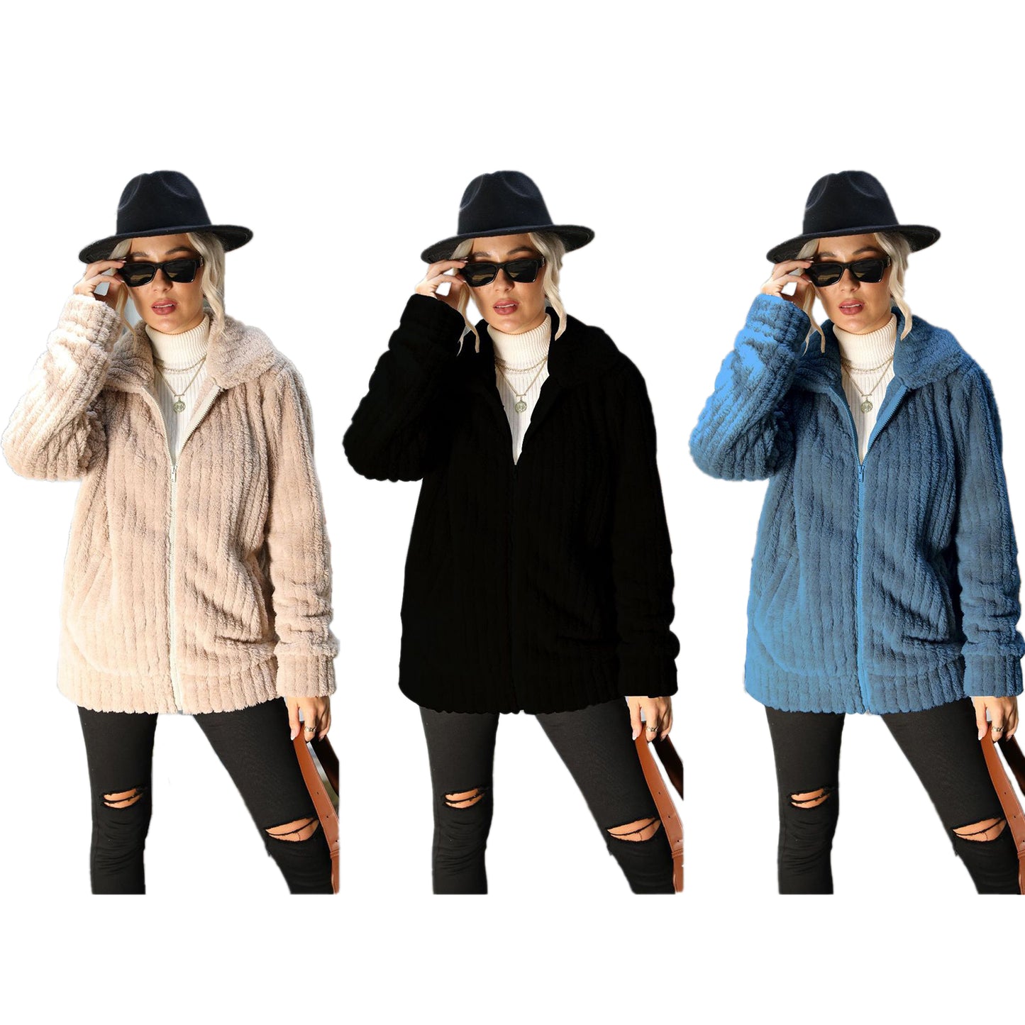 YESFASHION One 100% Polyester Reversible Fleece Jacket Coats