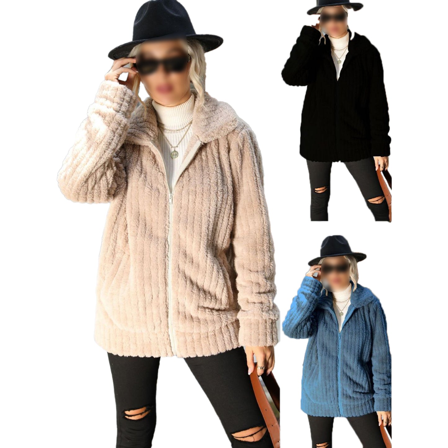 YESFASHION One 100% Polyester Reversible Fleece Jacket Coats