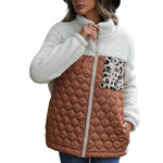 YESFASHION Panelled Zippered Animal Print Double-faced Fleece Jacket