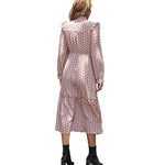 YESFASHION Women Elegant Pink Long Sleeve Polka Dot Dress