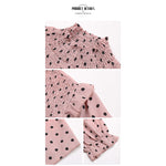 YESFASHION Women Elegant Pink Long Sleeve Polka Dot Dress