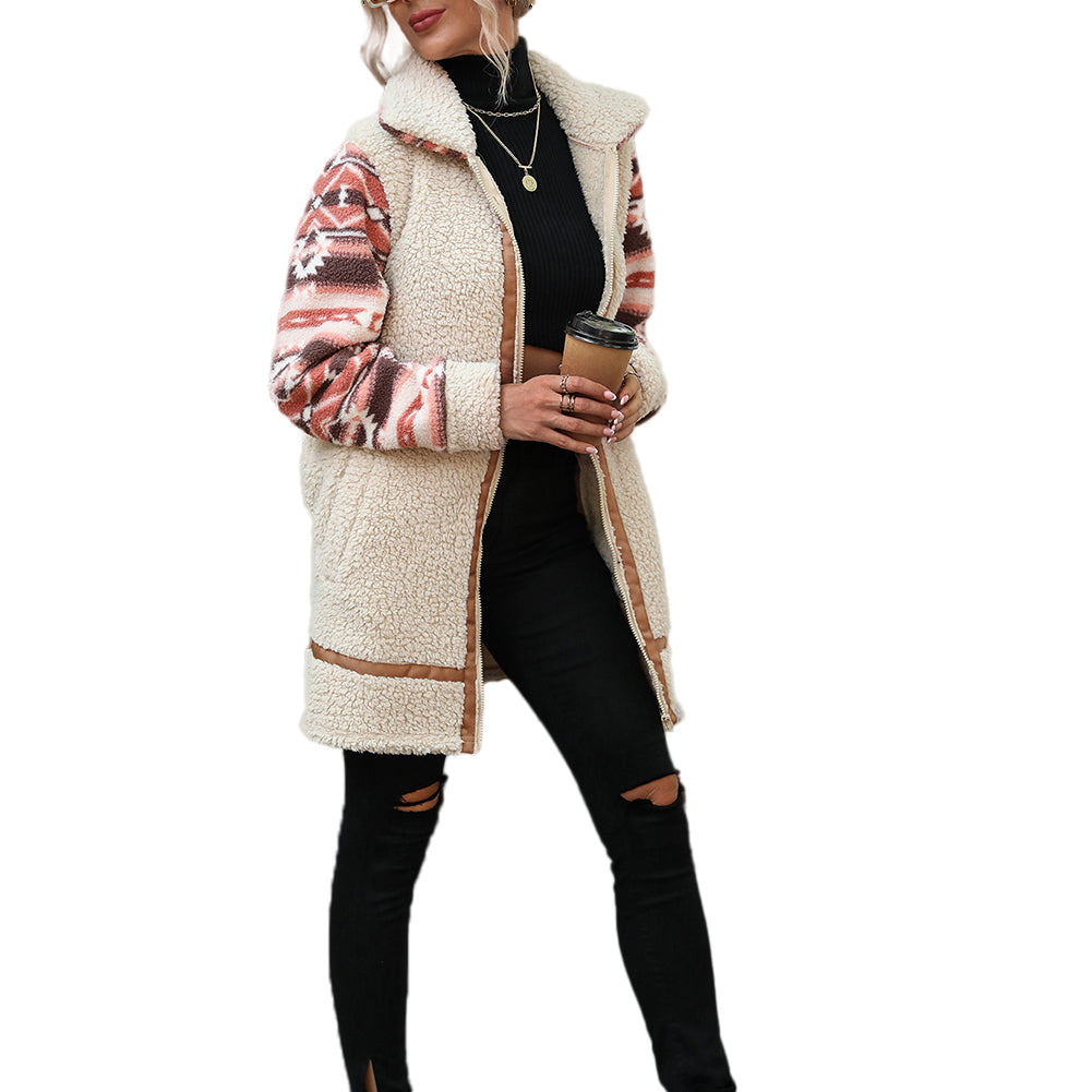 Polyester Long Paneled Zip Plush Jacket